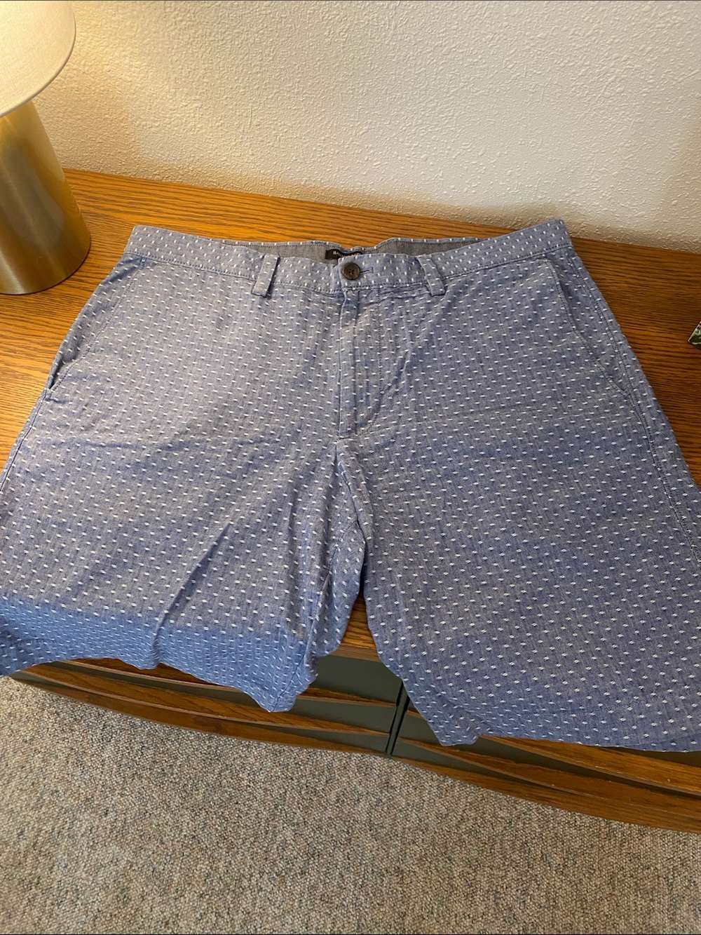 Banana Republic mens 100% cotton Light Blue Patterned Flat-Front Shorts